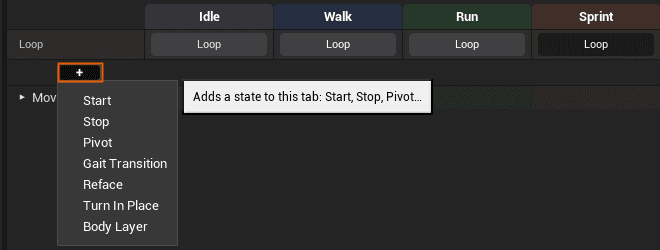 The menu of states available in Forward
