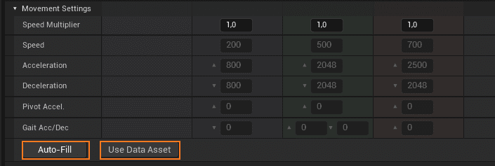The Movement Settings pane and its two buttons